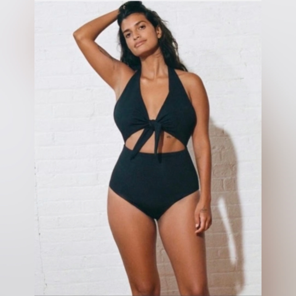 NWT MARA HOFFMAN Maddy cutout stretch-ECONYL halterneck swimsuit -